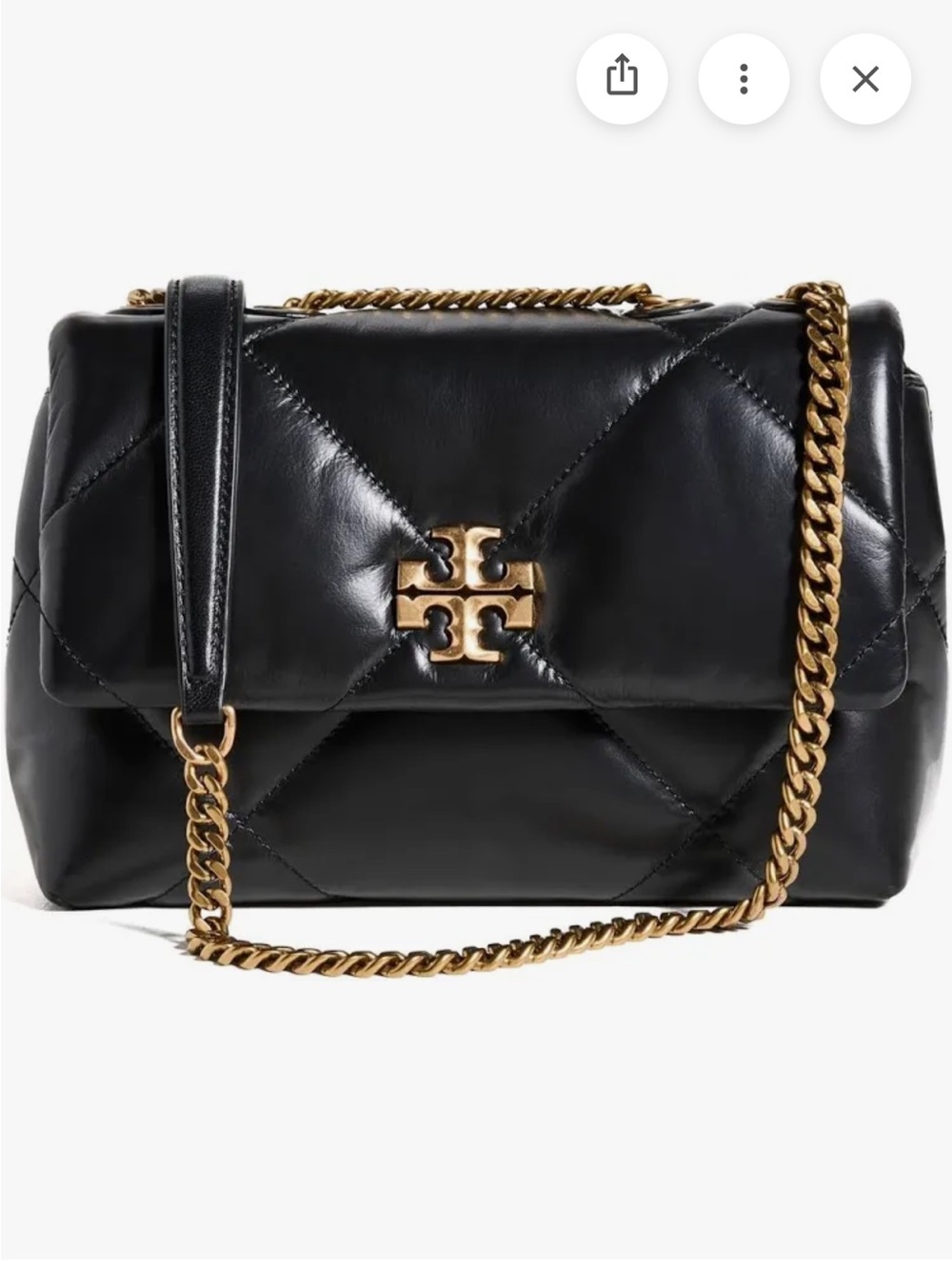 Tory Burch Black Quilted Kira Diamond Shoulder Bag Small with Gold Hardware